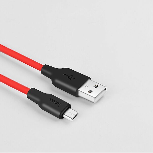 USB кабель HOCO X21 Silicone MicroUSB, 1м, силикон (красный/черный) - 7