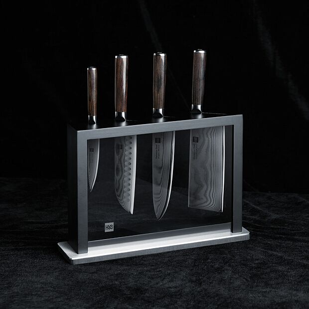 Набор ножей из дамасской стали Huo Hou Set of 5 Damascus Knife Sets (4 ножа  подставка) - 2
