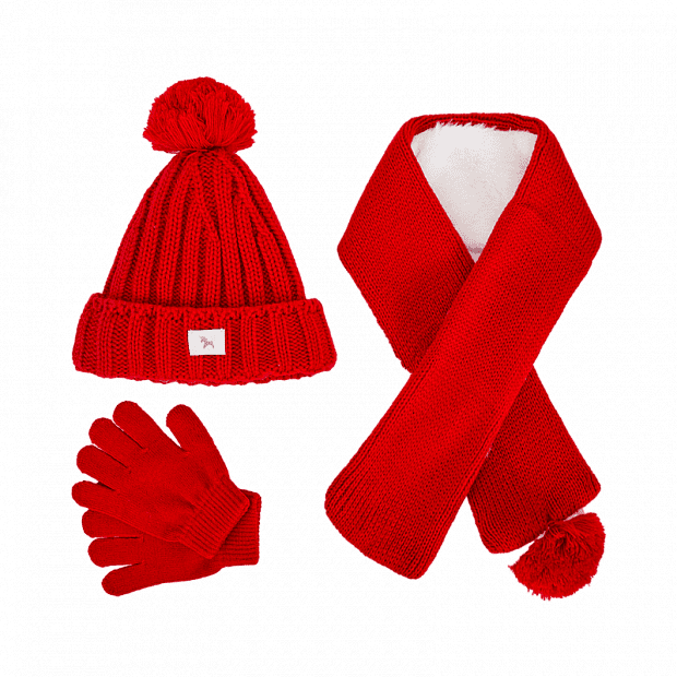 Детский набор (шарф, шапка, перчатки) Xiaomi Childish Knitted Handbag Set (Red/Красный) 